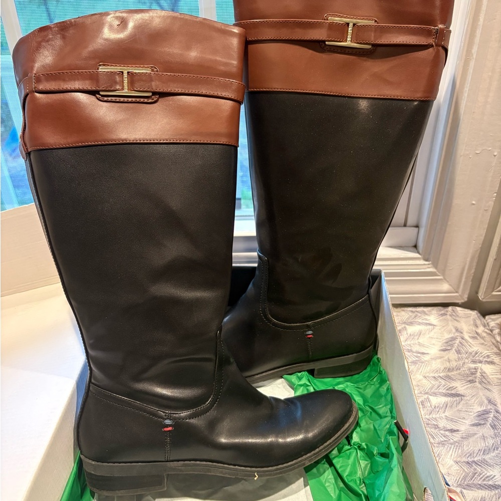 Tommy Hilfiger Black and Brown Combat Boots